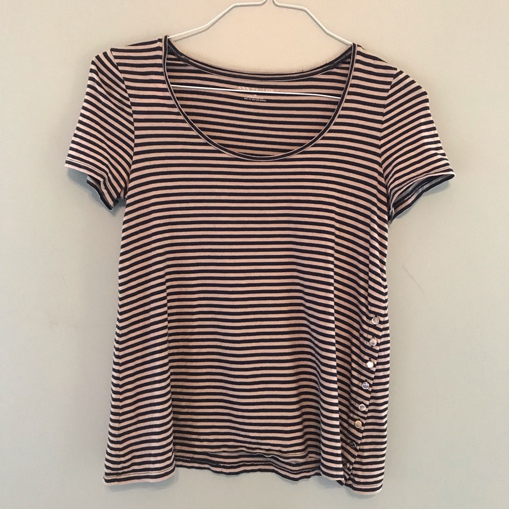 Ann Taylor Striped Button Cotton Tee